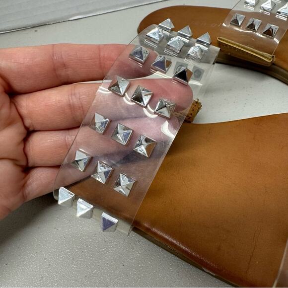 Madden Girl Slip On Silver Studded Vinyl Slides Womens 9 Beach Sandal Flats - Picture 3 of 7